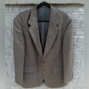 Men’s Oscar de la Renta Wool Plaid Houndstooth Sport Coat Brown Red Yellow 41R
